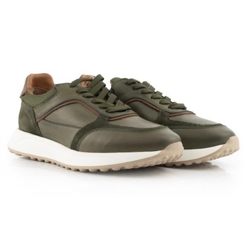 MegaNature Heritage - Haki Deri ve Süet Detaylı Retro Sneaker