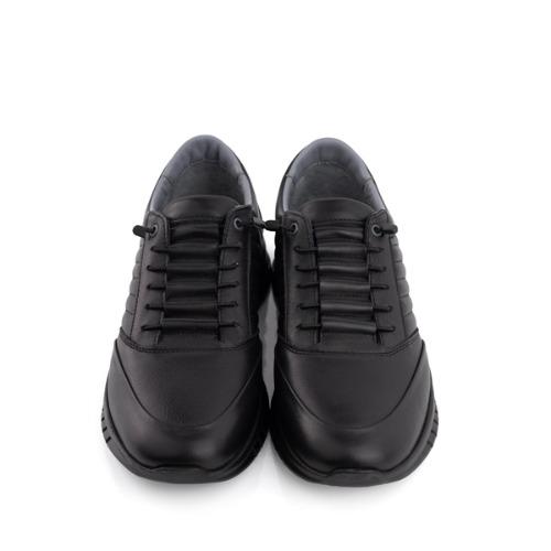 MegaStyle Ribbed - Kabartma Çizgili Siyah Lastik Bağcıklı Sneaker